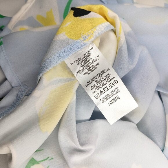 Ann Taylor Petite Small PS Floral Print Light Blue Yellow Top Blouse Floral - Picture 10 of 11